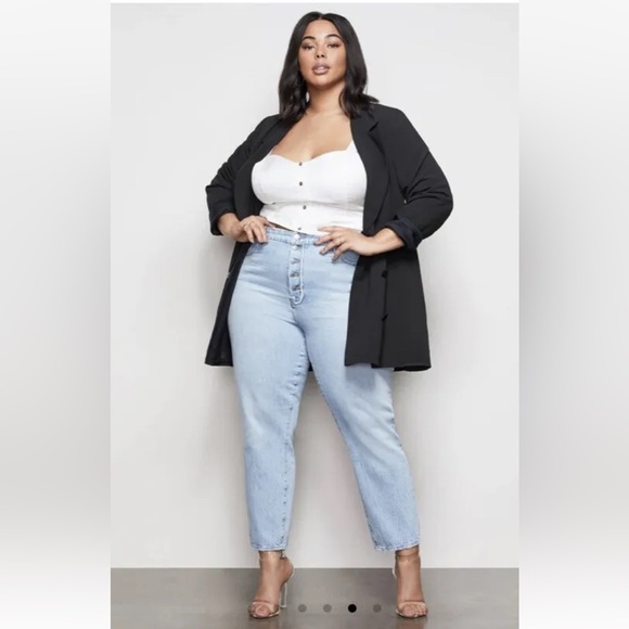 Good AMERICAN Good Vintage Buttons Front Straight Leg Jeans Blue403 Plus Size 30 - Picture 2 of 9